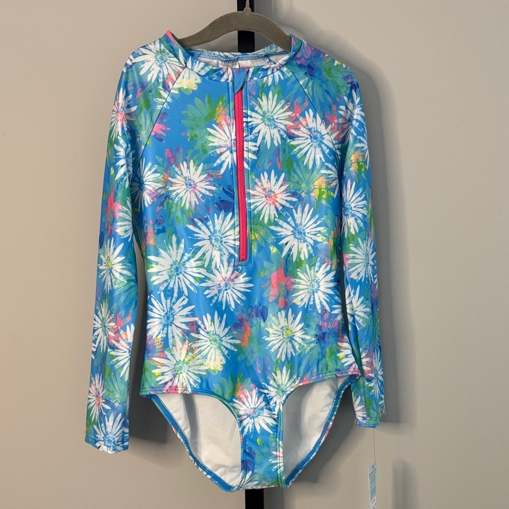 Cat & Jack Blue Floral One-Piece Swimsuit Size Medium (7/8) Plus New NWT